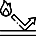icon of a fire outline with an arrow pointing away from a surface